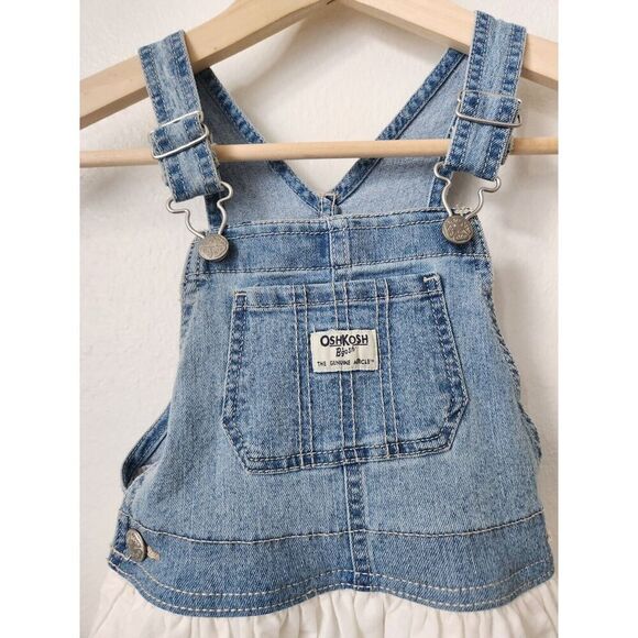 Oshkosh white eyelet faded denim overall‎ little girl dress 4T sweet country - Picture 8 of 8